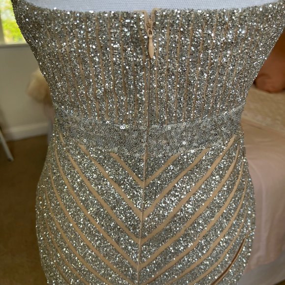 House of Jade Sky Sequin Party, Cocktail, Prom Dress with Feather Detail - Picture 6 of 12